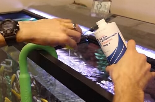 adding chemicals to a fish tank